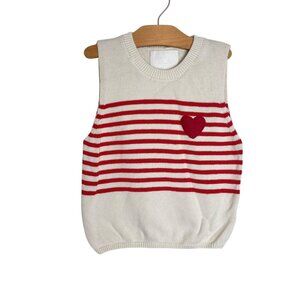 Zara Red and Cream Stripe Sweater Vest with Heart Size 11/12